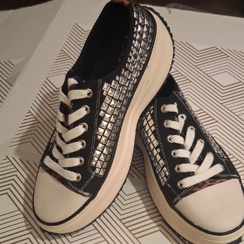 Wild Pair Black and Silver Studded Sneakers